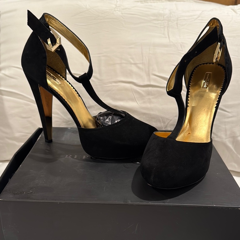 Report Signature Black High Heel Stilettos with Ankle Strap